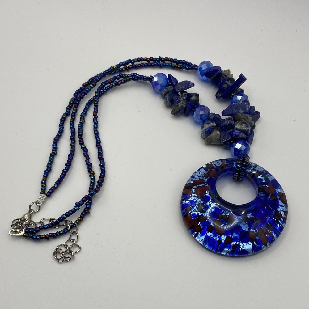 Cobalt Art Glass & Stone Chip Necklace